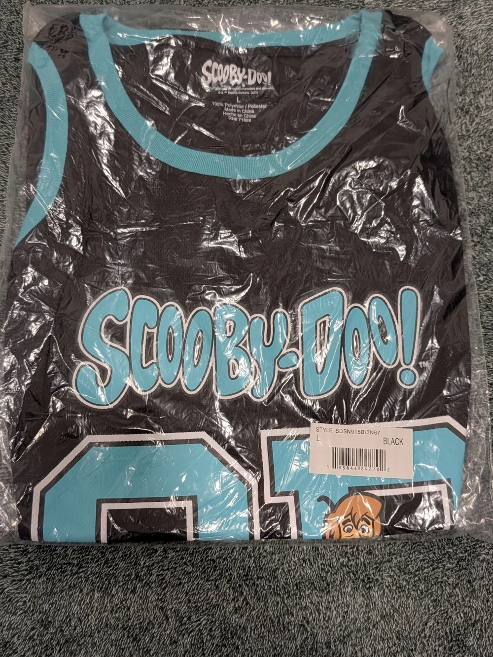 Scooby-Doo Shaggy Throwback Basketball Jersey Tank Black Teal Men's L NWT